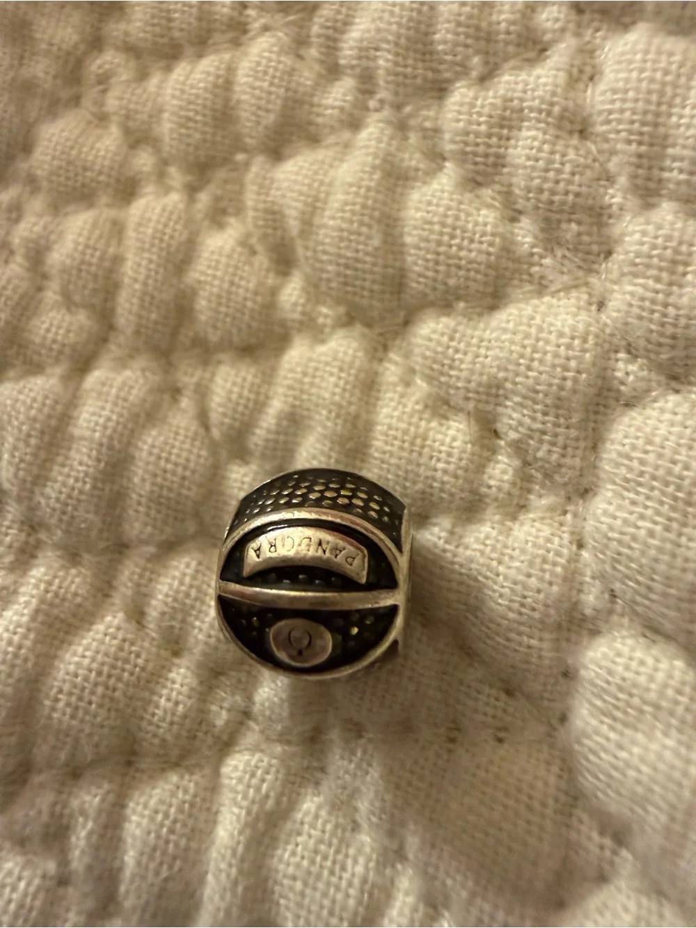 Pandora Silver Basketball Charm with Black Enamel Detailing